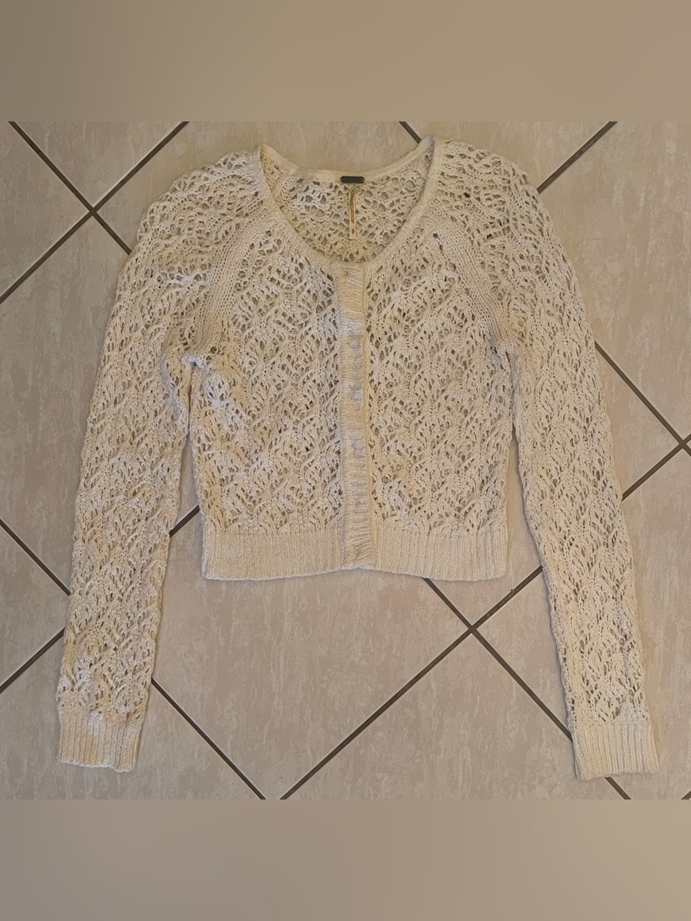 Free People ivory Openwork Crochet Cardigan